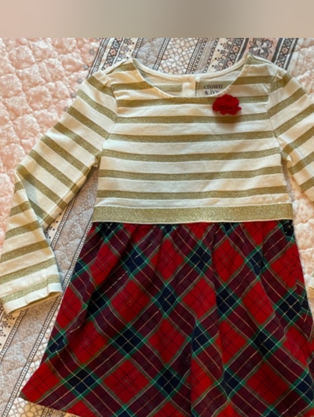 Crown & Ivy 4T Cream and Red Plaid Girls Dress